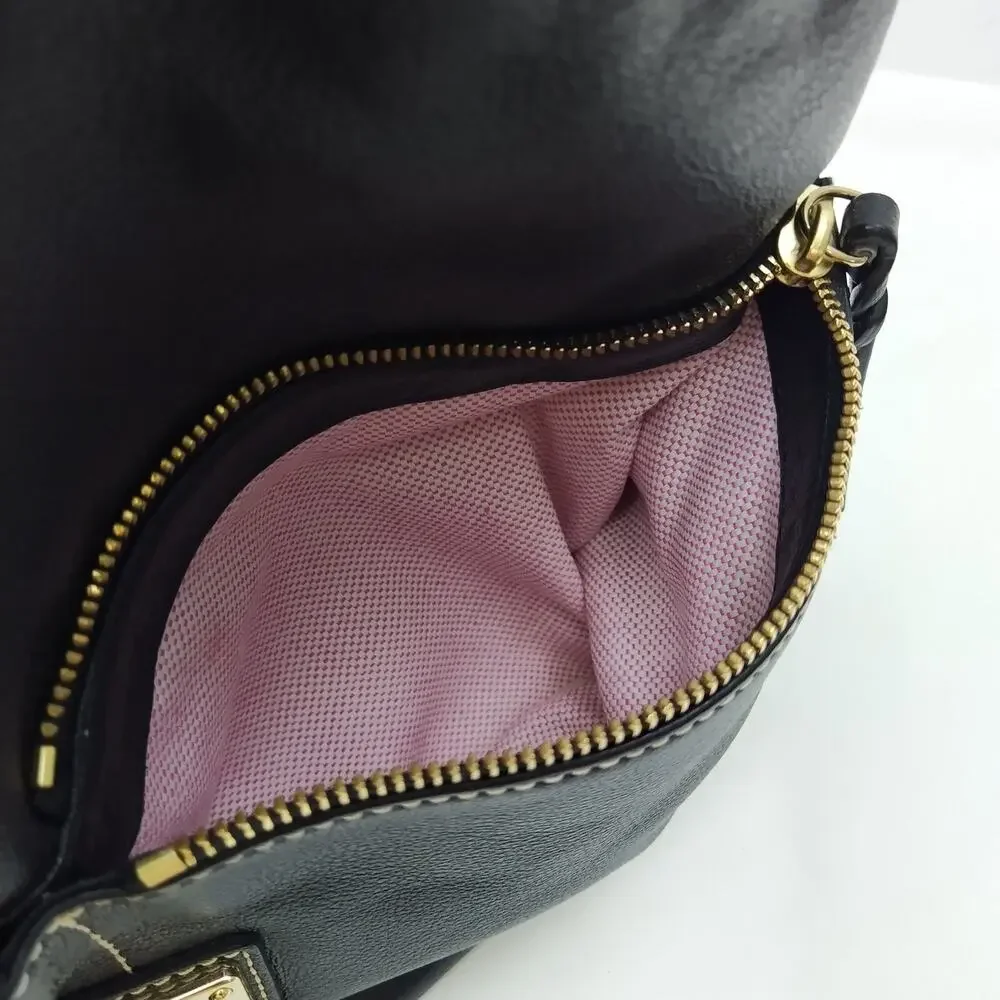 Dooney & Bourke Black Pebbled Leather Zipper Pockets Hobo Shoulder Bag